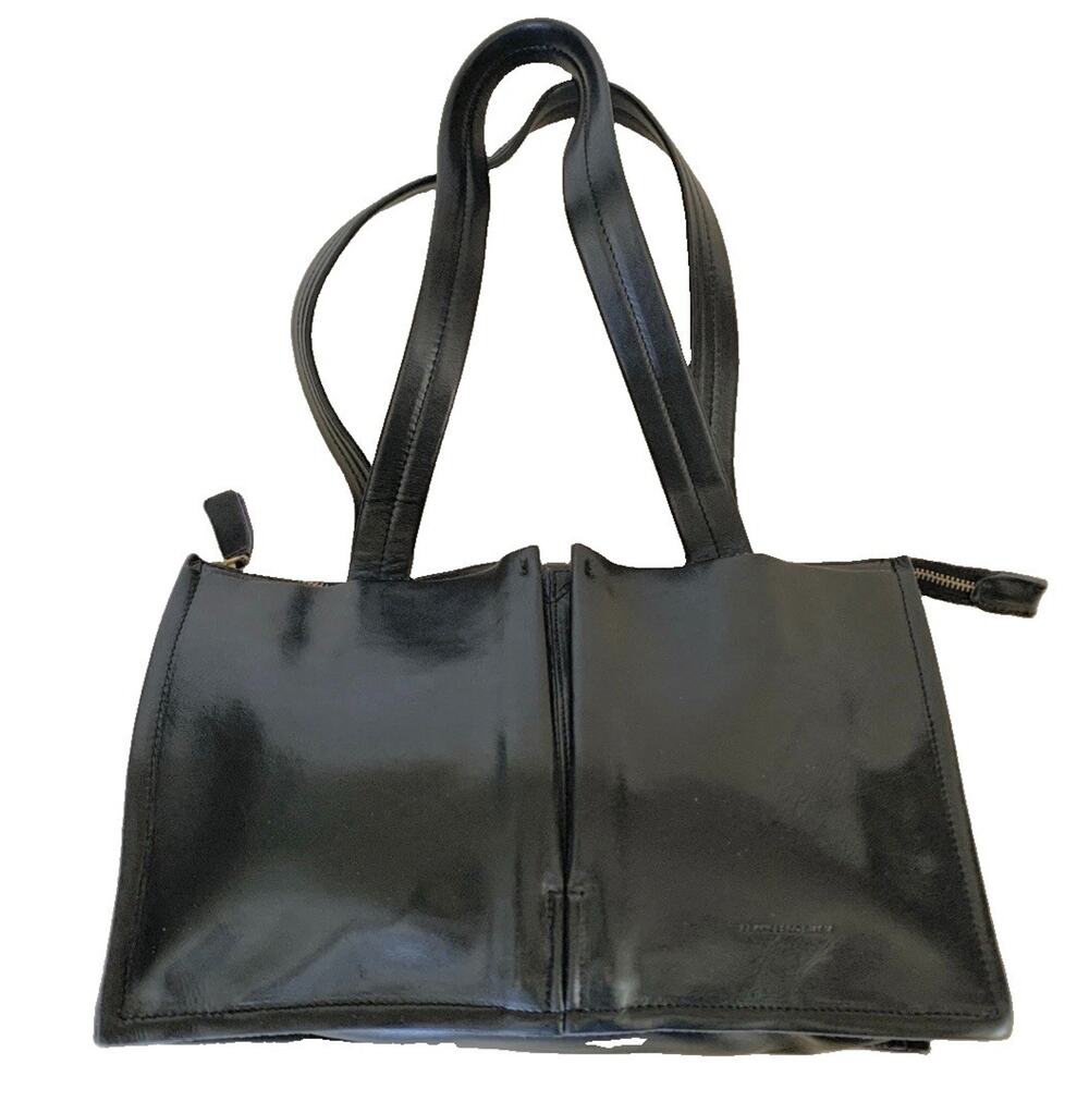 Francesco Biasia Black Tote Shoulder Bag Genuine Leather Made In Italy